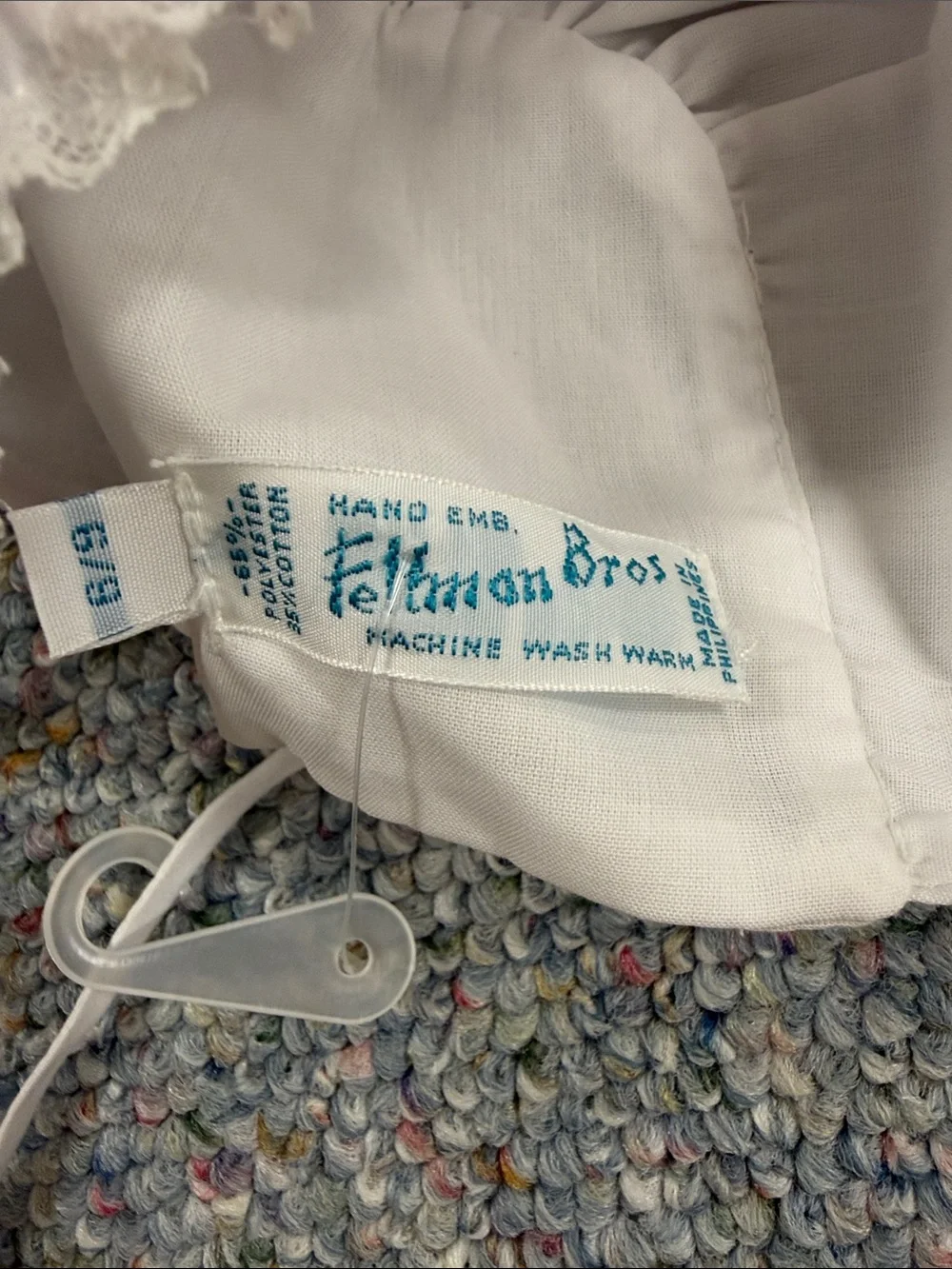 Feltman Bros White Hand-Embroidered Baby bonnet 6-9Months NWOT